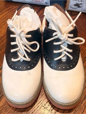 School Issue Kids Two-Tone Saddle Oxfords in White and Black